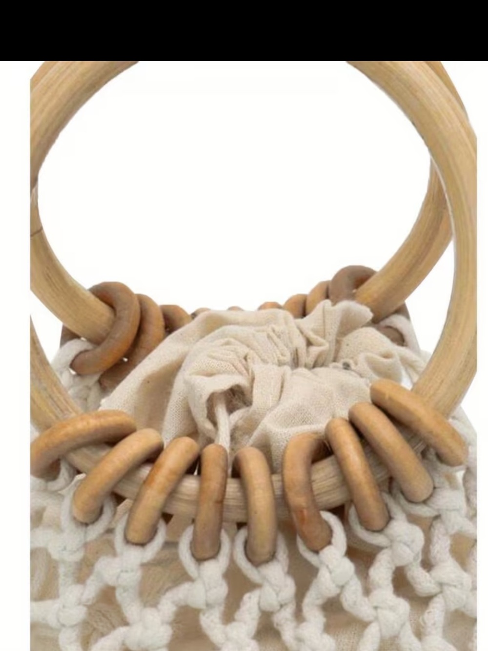 Affordable Fashion Finds Natural Beige Macramé Mini Bag with Wooden Rings - Picture 6 of 6